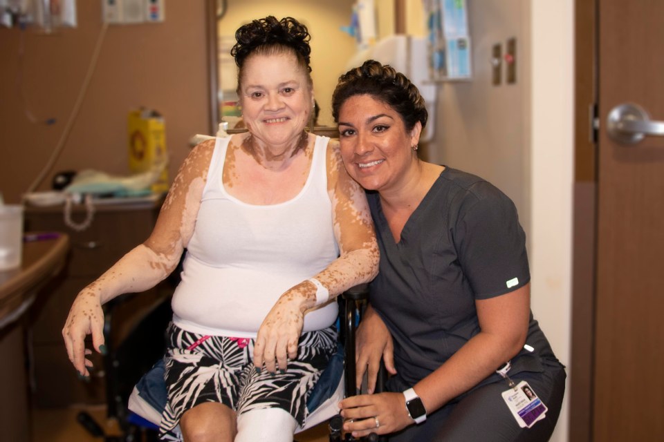 Evelyn Muniz and Nasstasha Fackler pose in Muniz's room at Encompass Health Ocala.