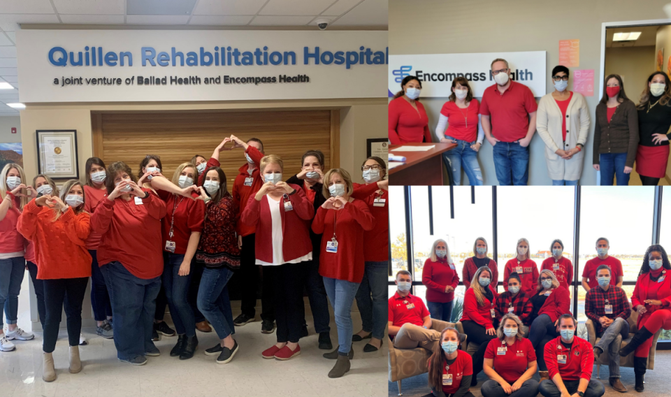 Encompass Health employees wear red in honor of American Heart Month.