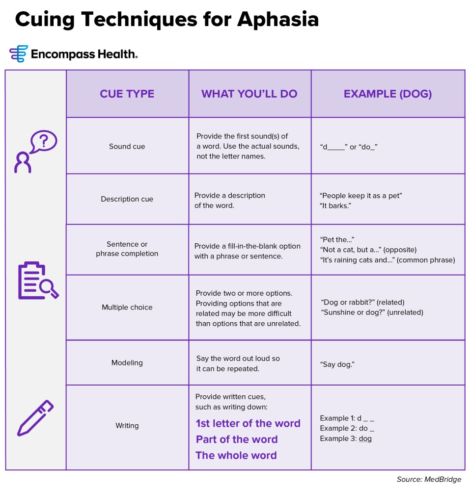Chart: Cuing techniques for aphasia