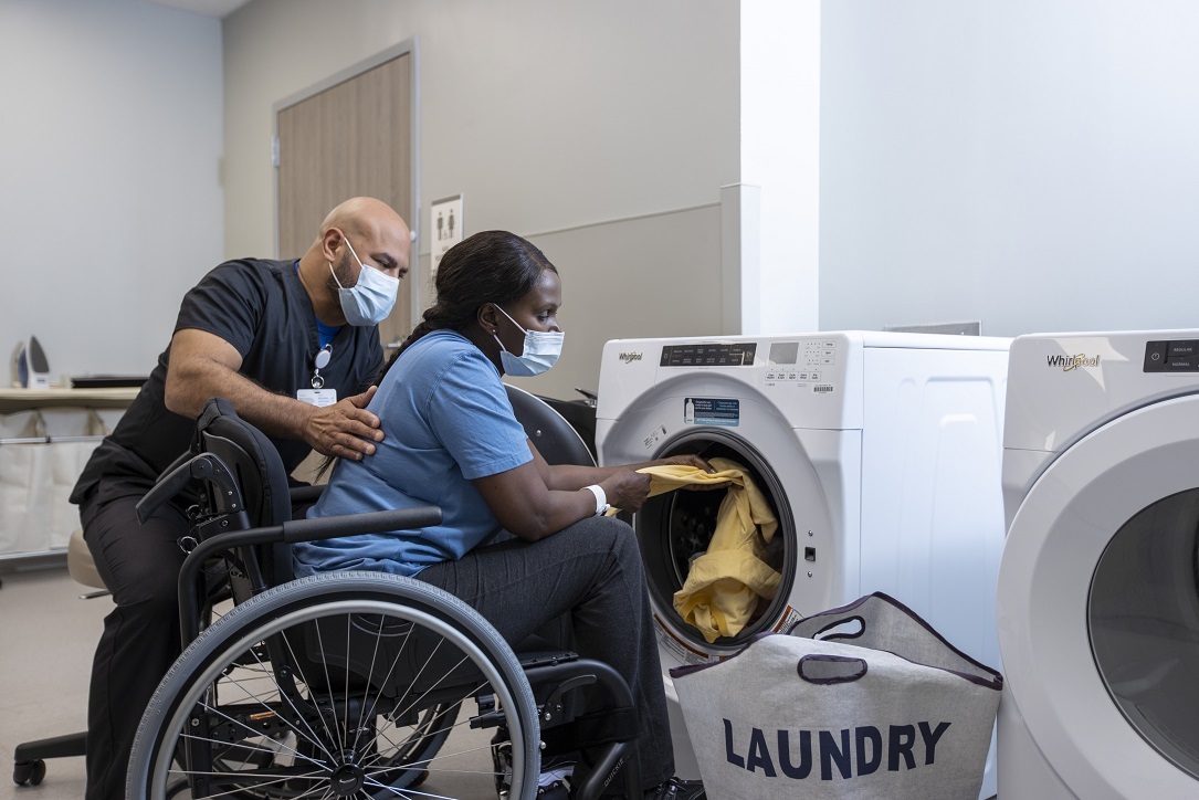 In therapy, patients have access to our Activities of Daily Living Suite when they can practice household tasks like cooking, laundry and shopping.