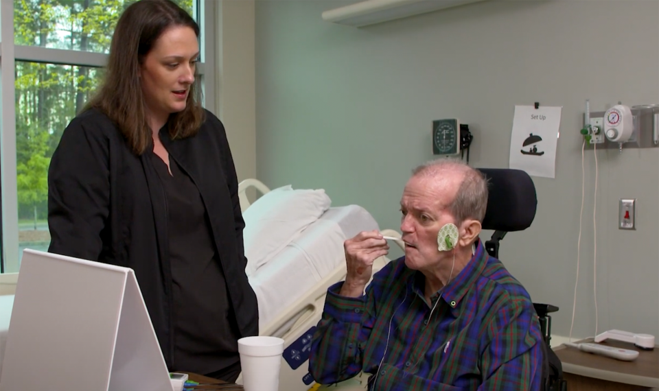 Jim Swanson in speech therapy after stroke